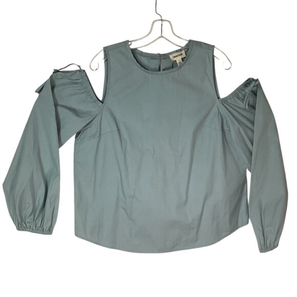 NWT Open Edit Teal Mist Cold Shoulder Long Sleeve Blouse -Women's Size Large - Picture 2 of 8